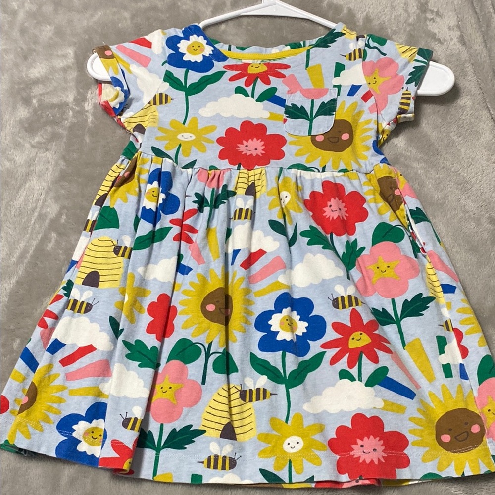 Mini Boden Red and Yellow Pleated Sundress with Puff Sleeves